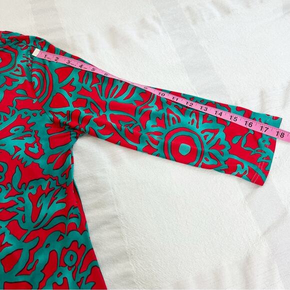 Clara Sunwoo Patterned Tunic Top Turquoise Red Size XL - Picture 5 of 8